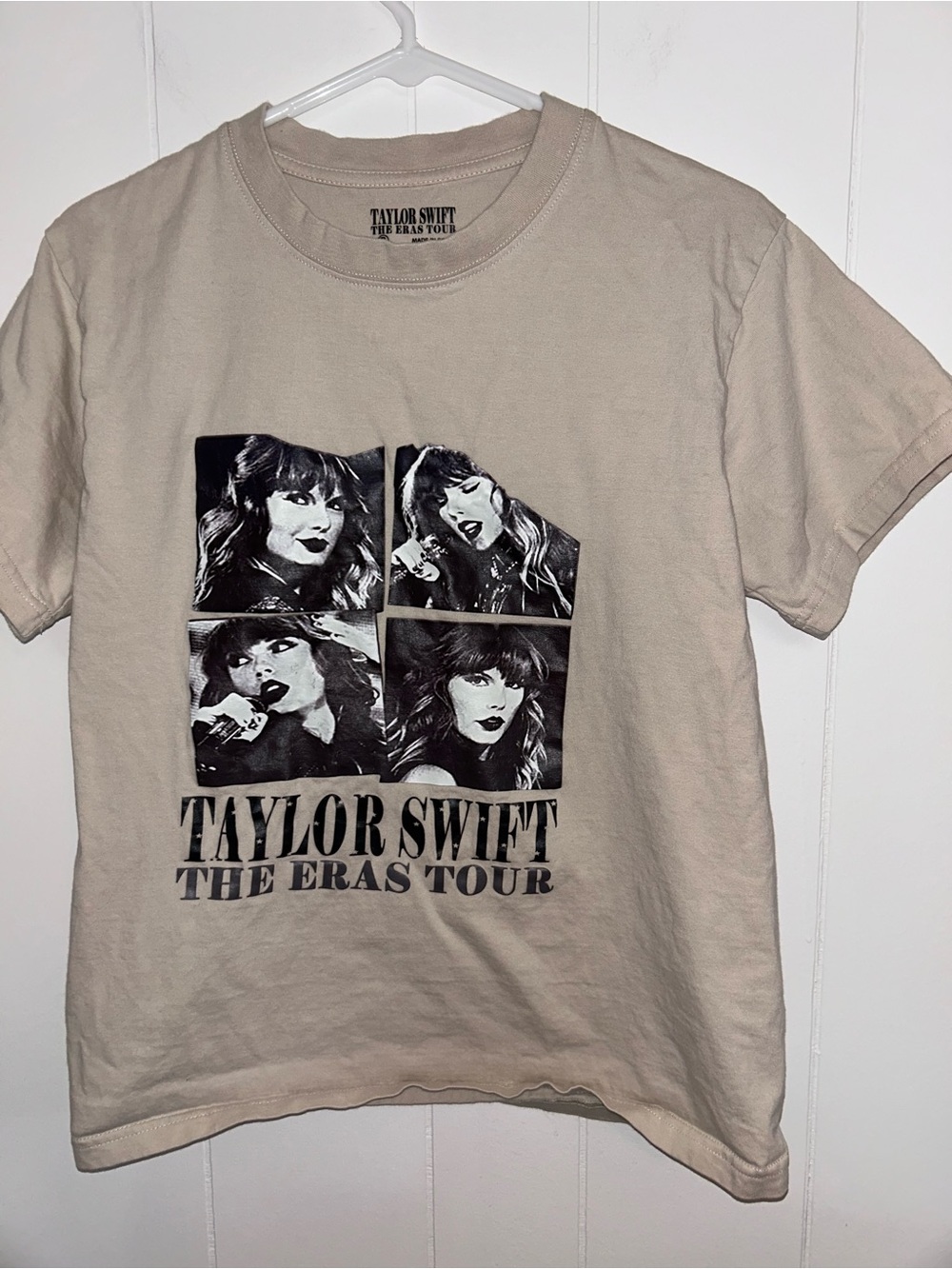 Taylor Swift Beige Graphic Short Sleeve Tee with Black Photo Collage